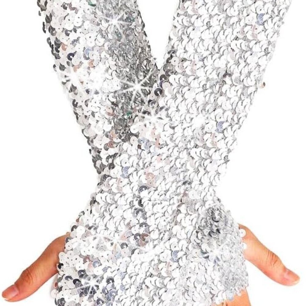 Sequin Fingerless Long Gloves Glitter Arm Sleeves for Women Girls Fashion Stylis